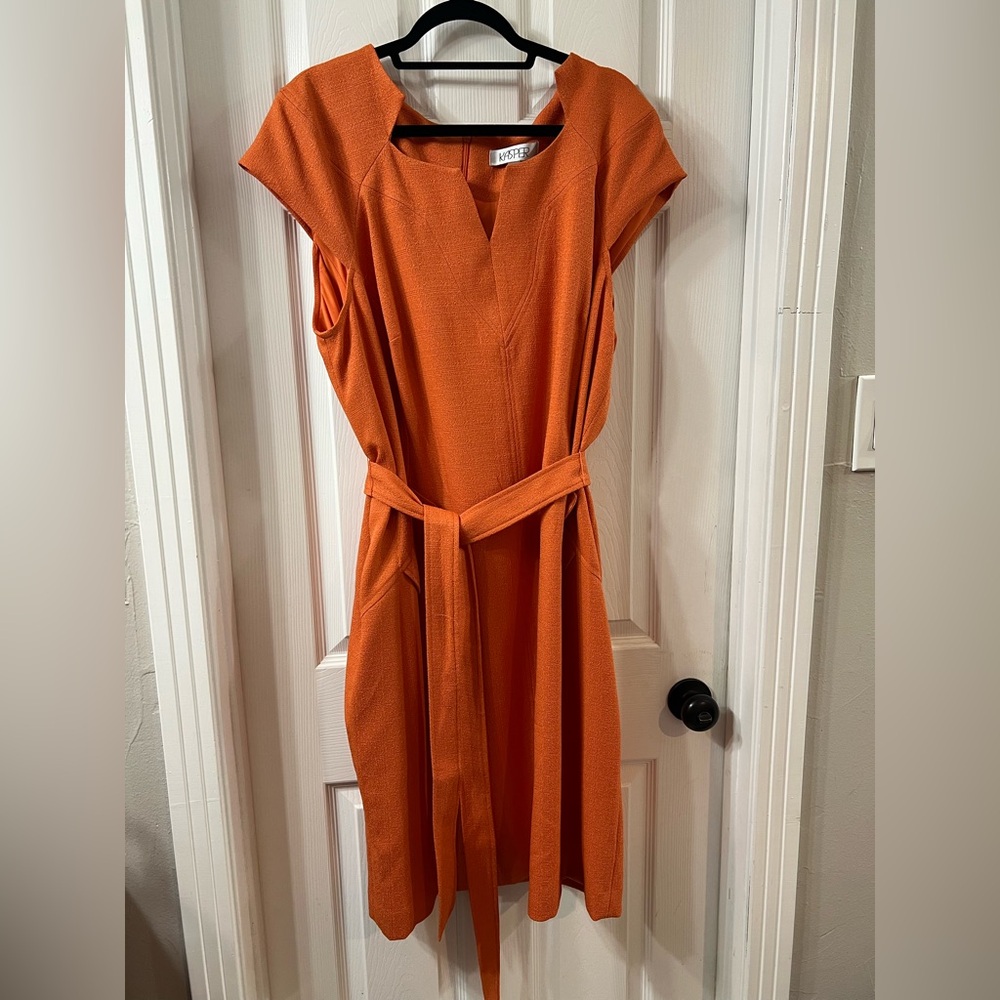 Kasper Plus Size V-Neck Cap Sleeve Belted Sheath Dress